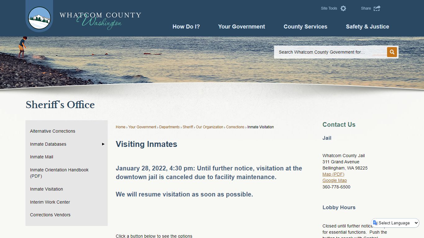 Visiting Inmates | Whatcom County, WA - Official Website