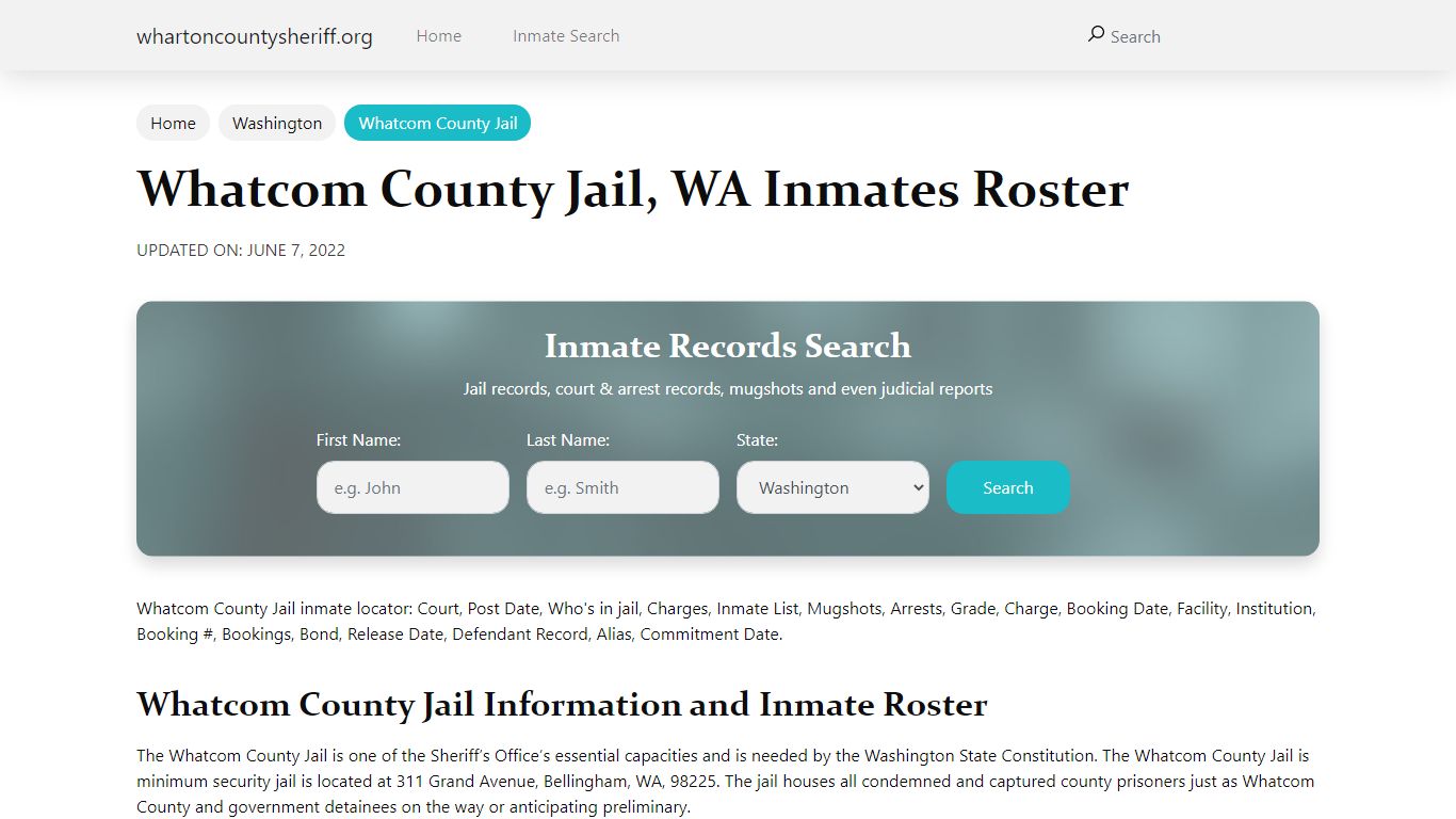Whatcom County Jail, WA Jail Roster, Name Search - Wharton County Sheriff